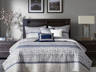 Madison Park King Quilt Set - Lustrous Jacquard & Glitter Accent Coverlet Set for King Size Bed - All Season, Lightweight, Shams