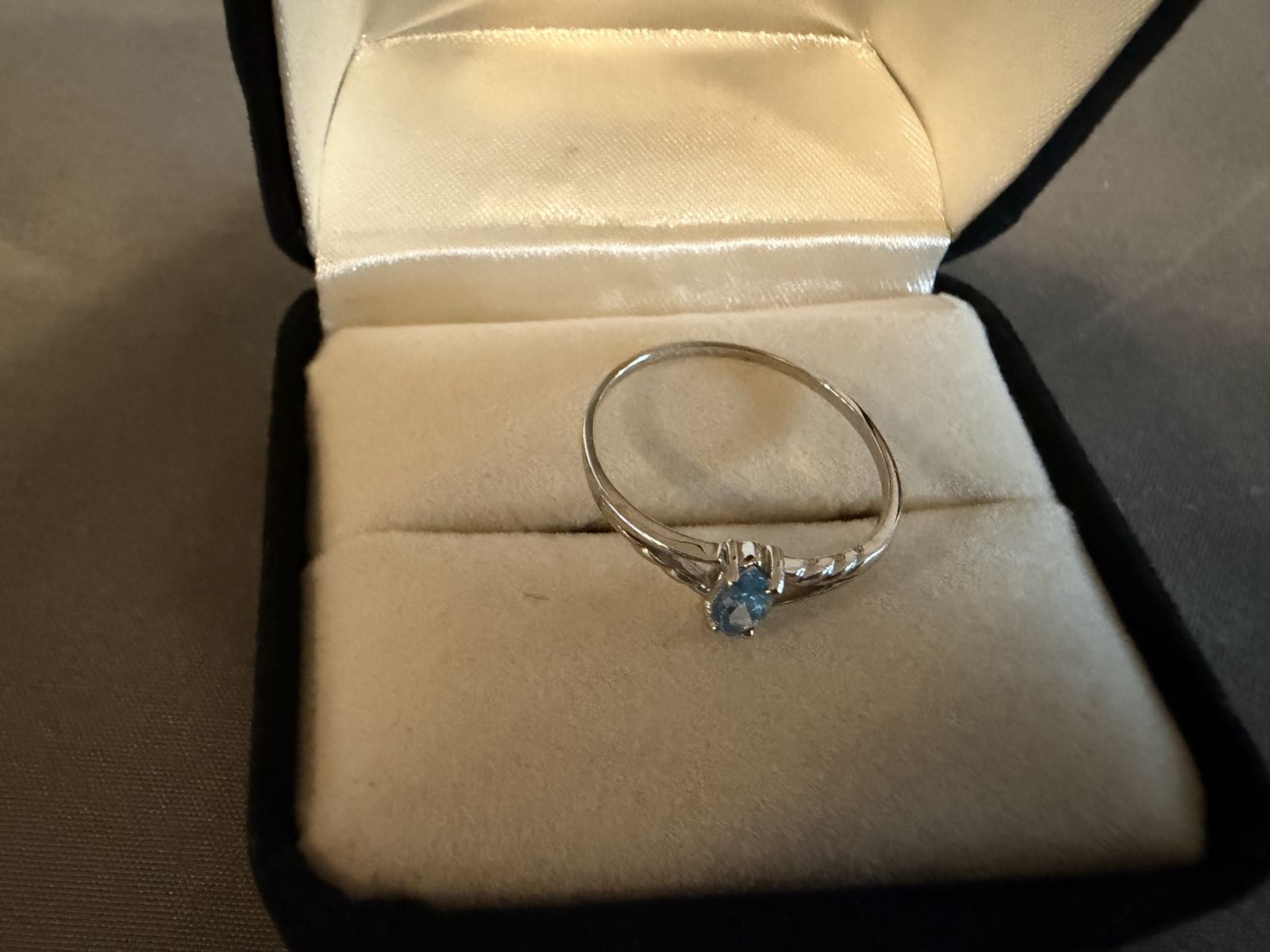 Sterling Silver Blue Topaz Solitaire Ring with Marquise Cut Gemstone, Size 7