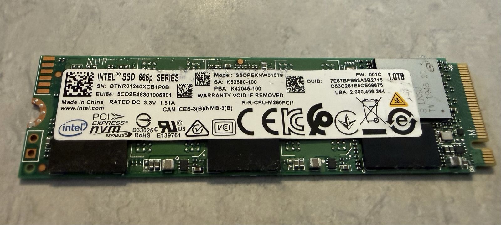 Intel SSD 665p Series 1.0TB M.2 NVMe PCIe Solid State Drive