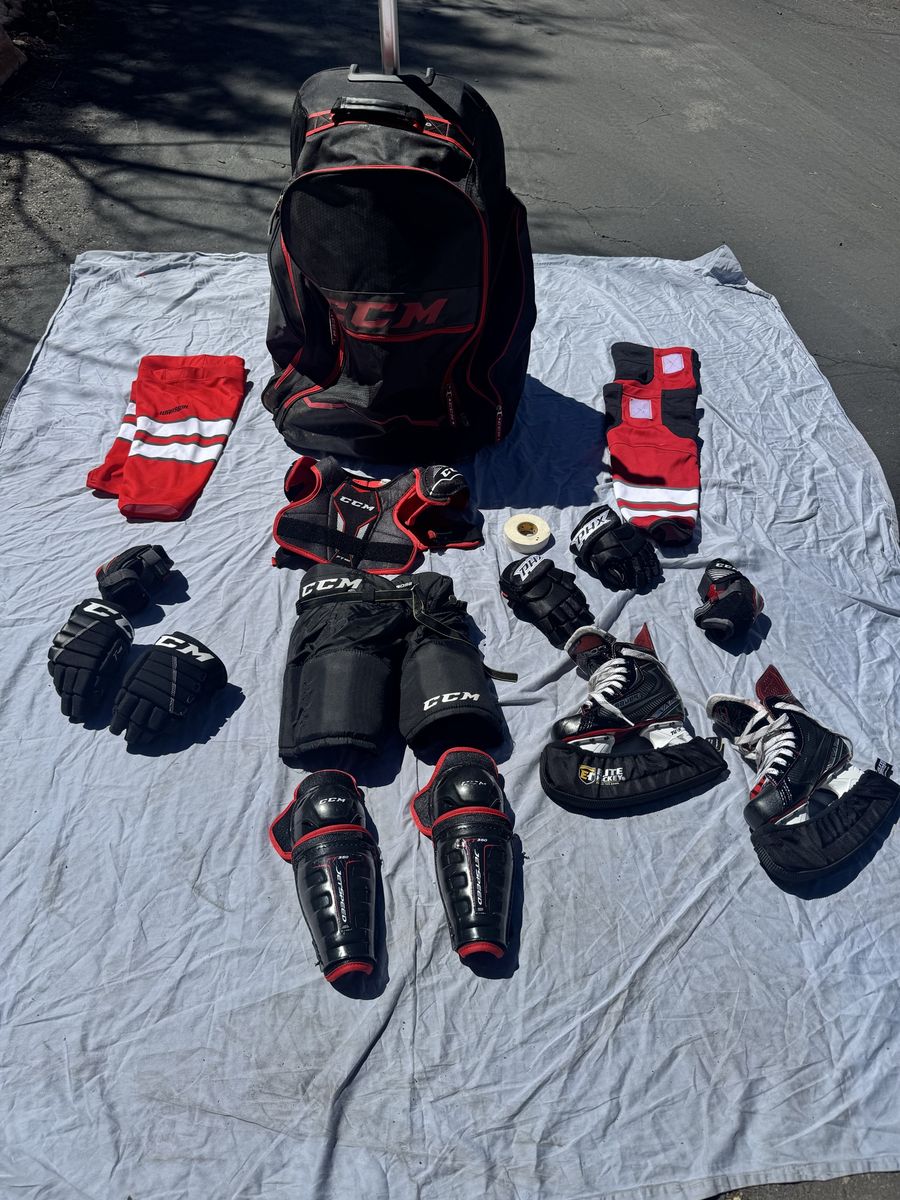 CCM Hockey Equipment Full Set - Skates, Pads, Gloves, Bag (Youth/Junior) - $80