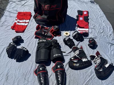 CCM Hockey Equipment Full Set - Skates, Pads, Gloves, Bag (Youth/Junior) - $80