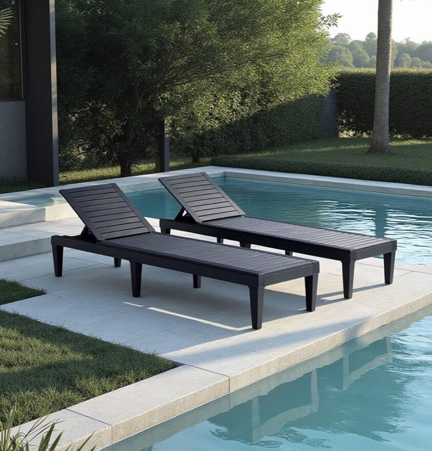 New 2 Pack Of Black Lounge Chair Sun Lounger