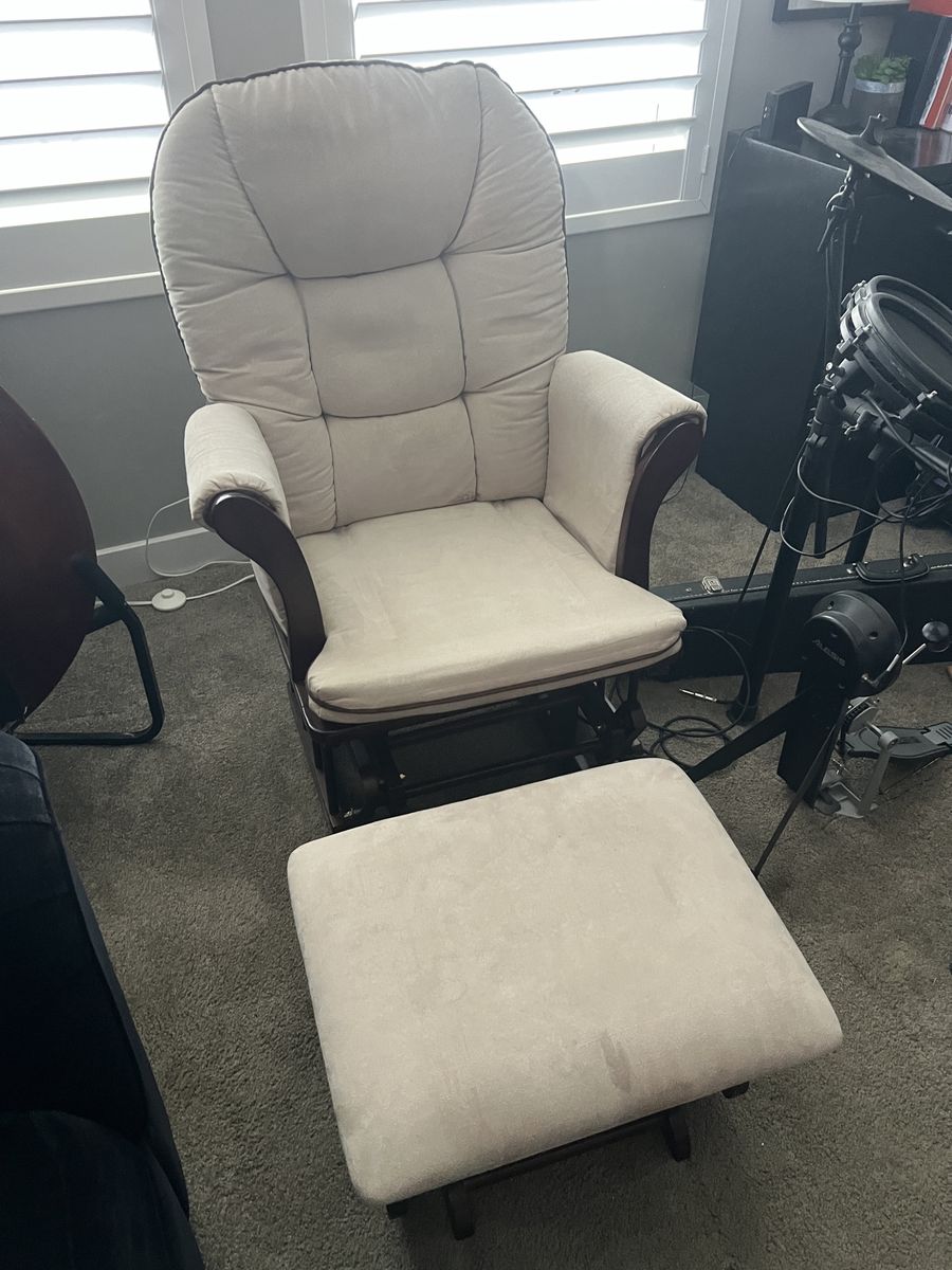 Padded Glider Rocking Chair with Matching Ottoman Beige Fabric