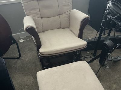 Padded Glider Rocking Chair with Matching Ottoman Beige Fabric