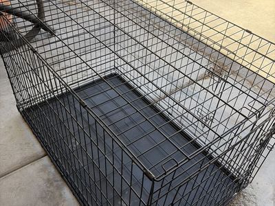 Large Black Wire Dog Crate with Plastic Tray