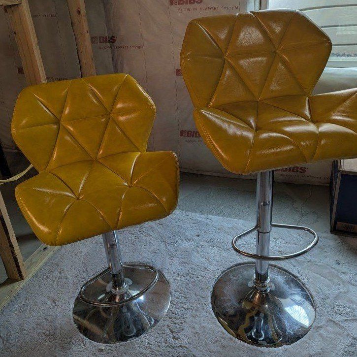 Retro Yellow Upholstered swivel adjustable bar stools