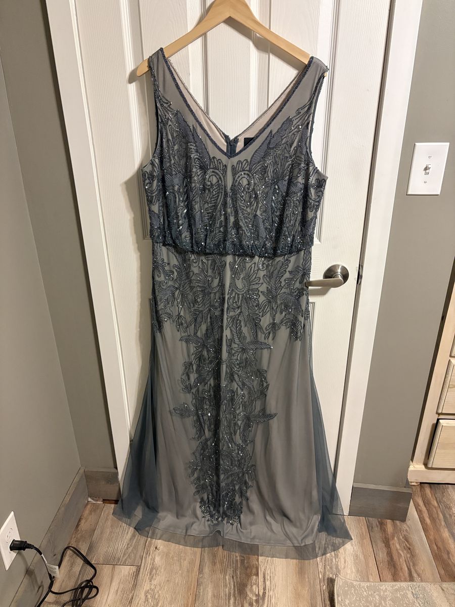Adrianna Papell grey beaded dress