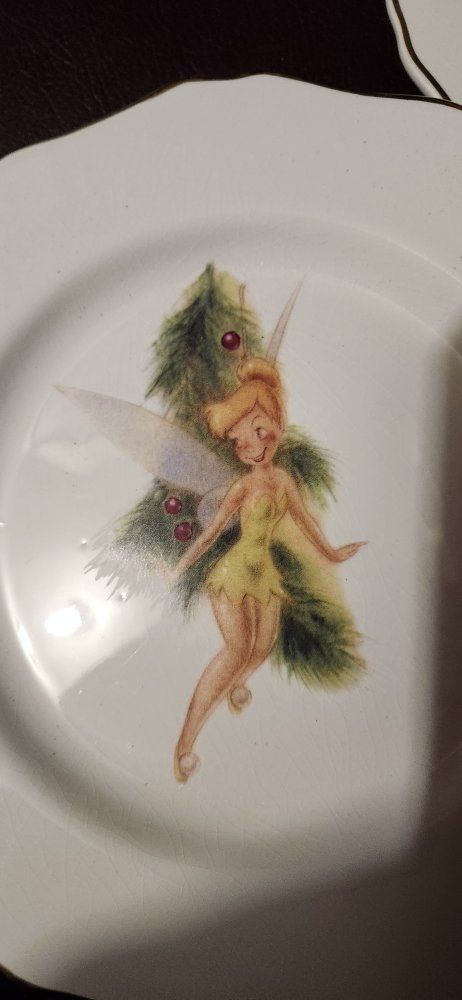 Disney Tinkerbell Christmas Salad Plates - Set of 3, Scalloped Gold Trim, Disney Direct