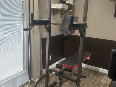 Multi-Function Power Tower with Pull-Up Bar, Dip Station, & Workout Bench