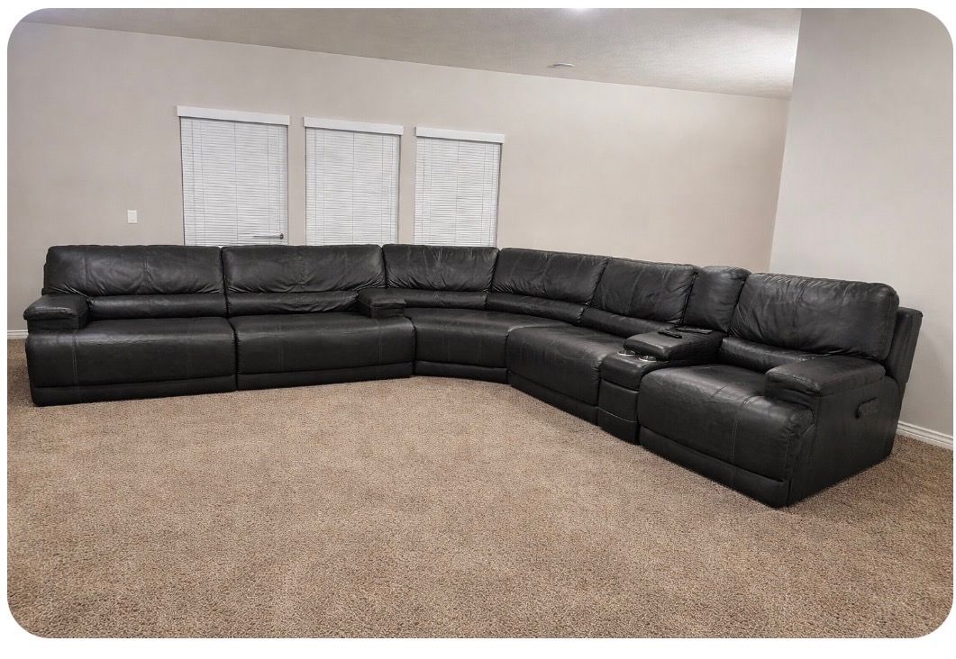 Gray Leather 3 Piece Power Sectional