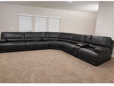 Gray Leather 3 Piece Power Sectional
