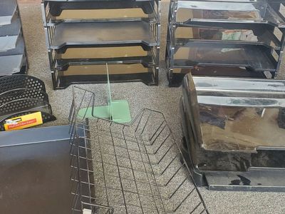 Mixed Lot: Office Desk Organizers - Trays, File Sorters, & Pen Holder - Black/Green