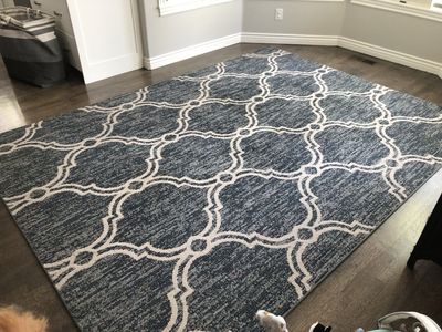 Blue and white area rug- 122” x 89.5”