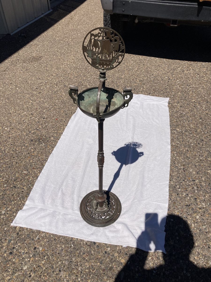 Antique solid brass standing ash tray