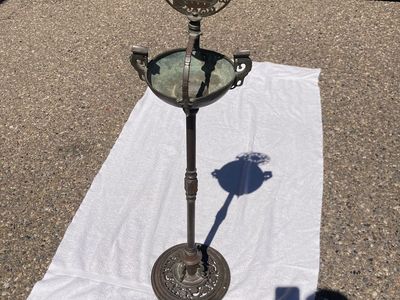 Antique solid brass standing ash tray