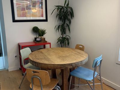 Round Wood Dining Table with Pedestal Base - Unique Cut-Out Design
