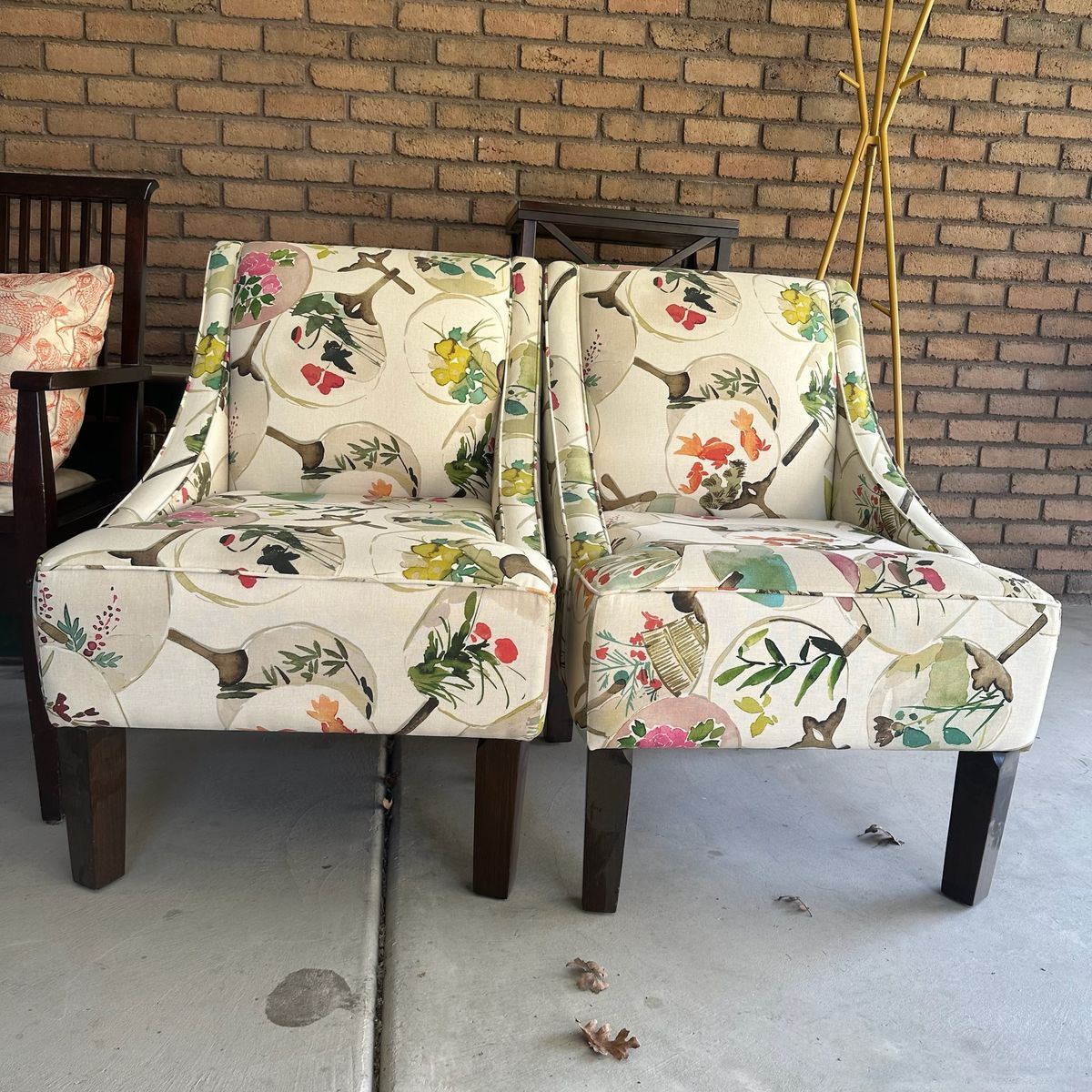 Chairs Asian Botanical Print Chairs Set 2