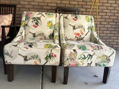 Chairs Asian Botanical Print Chairs Set 2
