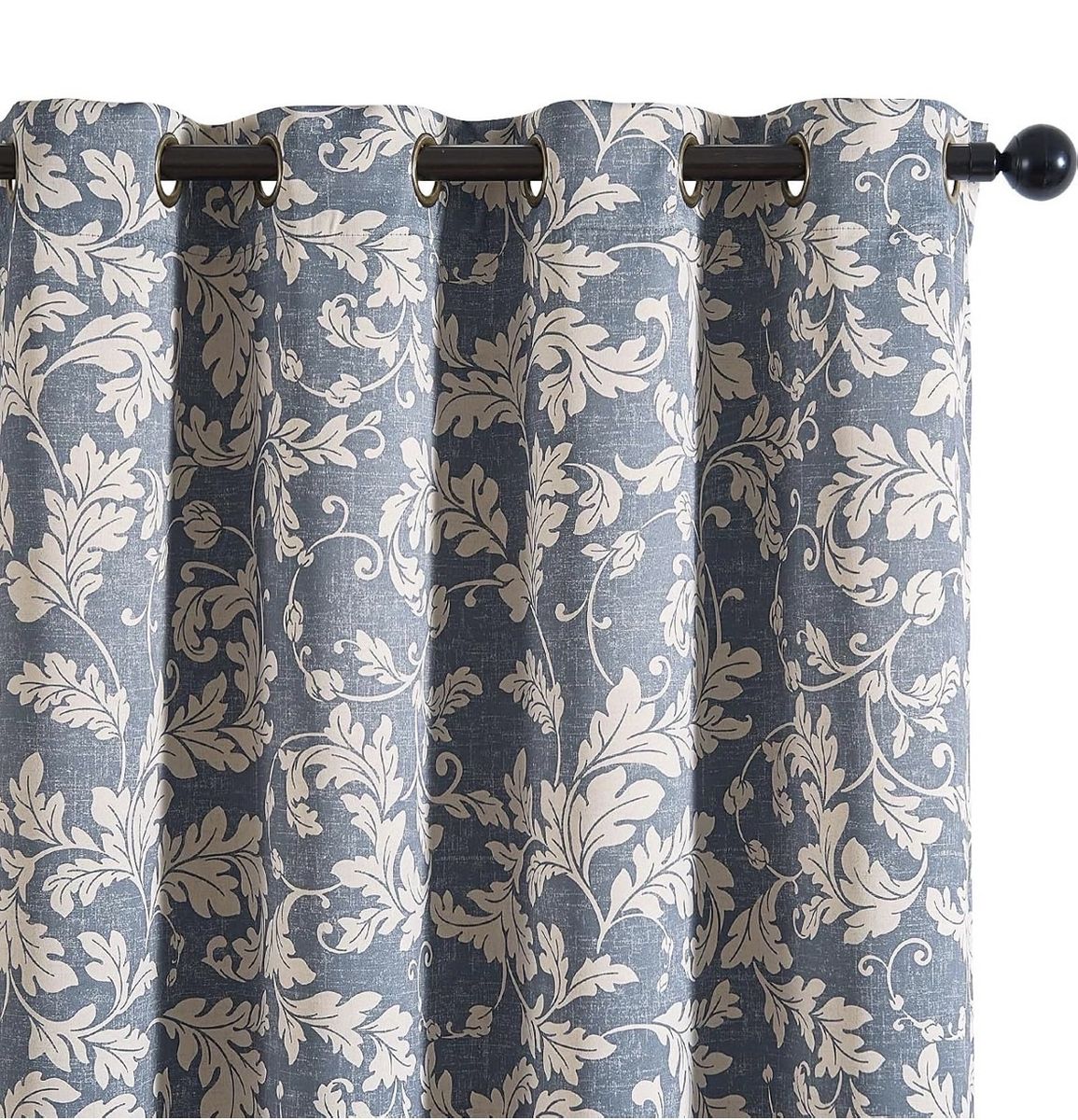 NEW 2 Panels 50x84 Curtains Cream Scroll Leaf Dusty Blue Drapes