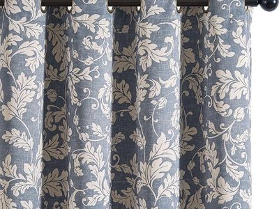 NEW 2 Panels 50x84 Curtains Cream Scroll Leaf Dusty Blue Drapes