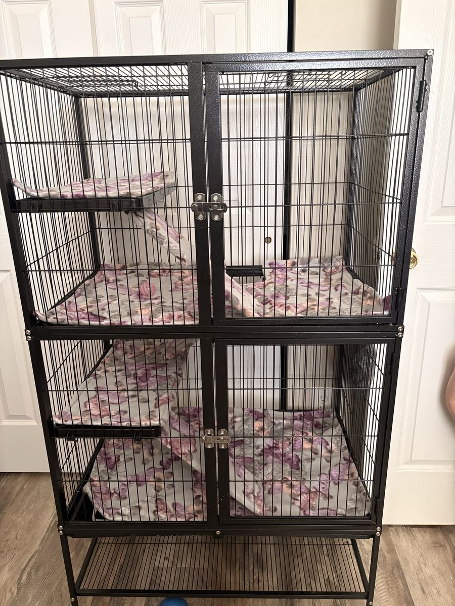 Large 4-Level Ferret Cage + Accessories Bundle – Hammocks, Water Bottle, Food & More