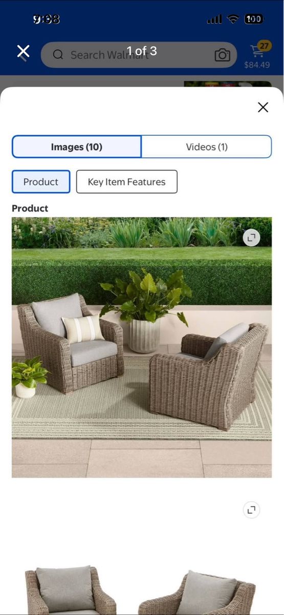 Better homes and gardens Bellamy Outdoor Wicker Patio Chairs with Cushions - Set of 2, Grey Woven Resin