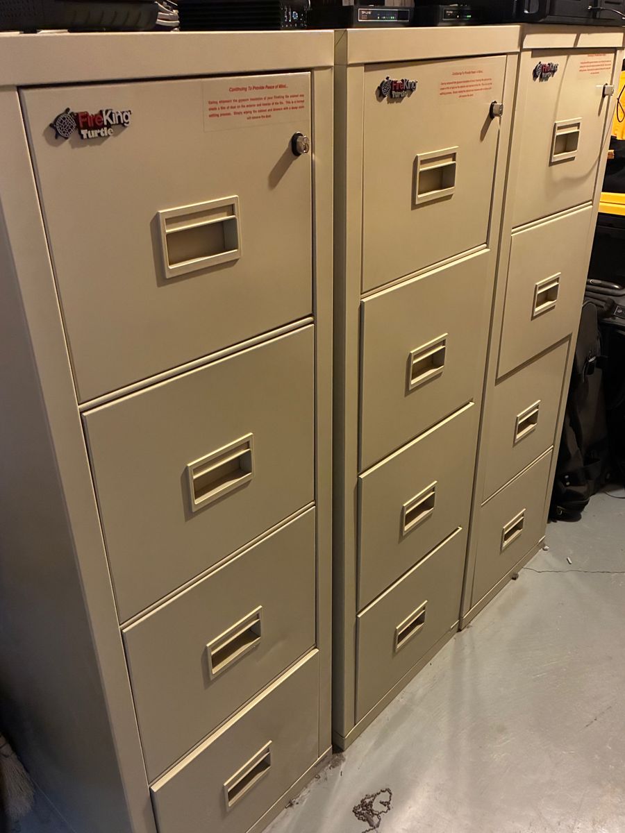 FREE - 3 FireKing Insulated Turtle 4 Drawer File Cabinets