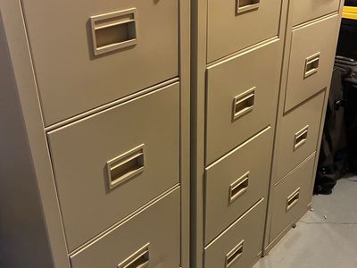 FREE - 3 FireKing Insulated Turtle 4 Drawer File Cabinets