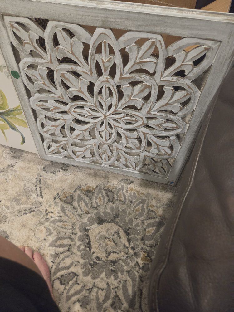 Rustic White Carved Wood Floral Wall Art Decor