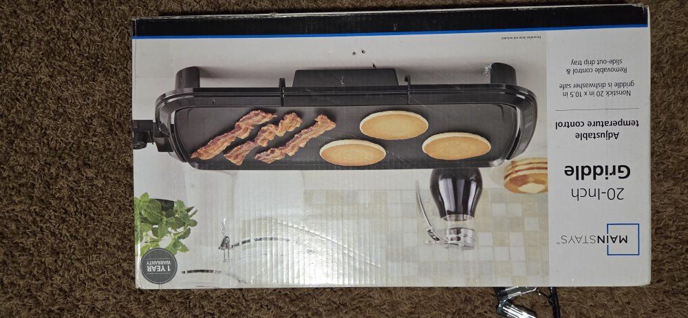 Mainstays 20-Inch Nonstick Electric Griddle with Adjustable Temperature & Drip Tray