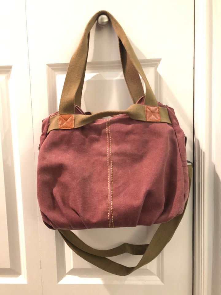 Maroon Canvas Shoulder Bag Crossbody Messenger Tote with Adjustable Strap