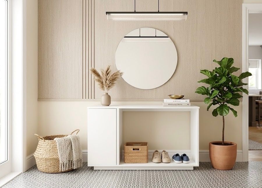White Entryway Organizer with Storage Cabinet and Shoe Shelf, 4ft 5in