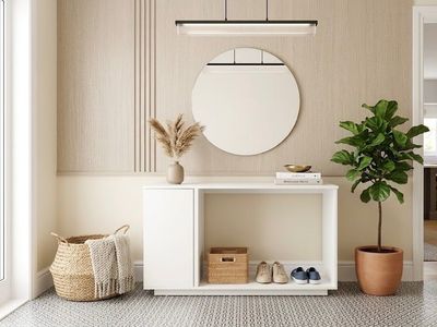 White Entryway Organizer with Storage Cabinet and Shoe Shelf, 4ft 5in