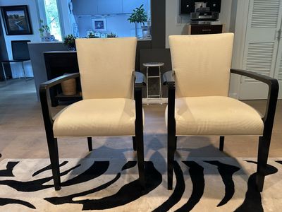 Pair of Modern Upholstered Armchairs with Dark Wood Frames
