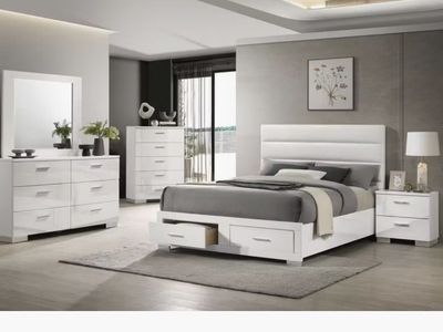 3 piece Dresser Set Modern White Lacquer 6-Drawer Dresser, 5 Drawer Dresser & 2-Drawer Nightstand Set - , Excellent condition