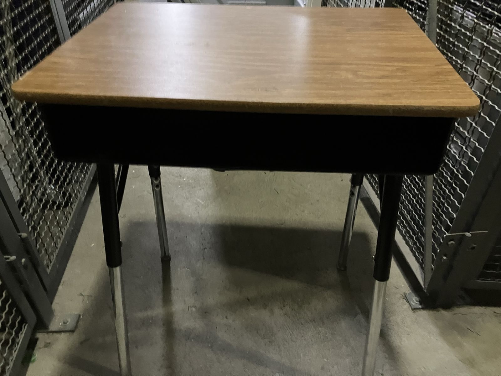 Vintage Adjustable Student Desk - Brown Veneer Top & Black Metal Frame Solid and Sturdy