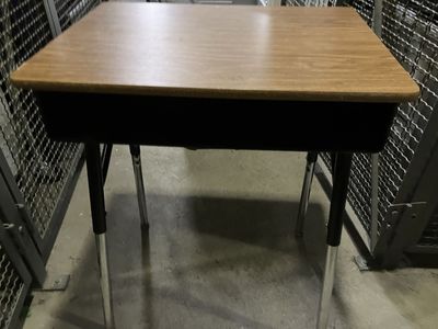 Vintage Adjustable Student Desk - Brown Veneer Top & Black Metal Frame Solid and Sturdy
