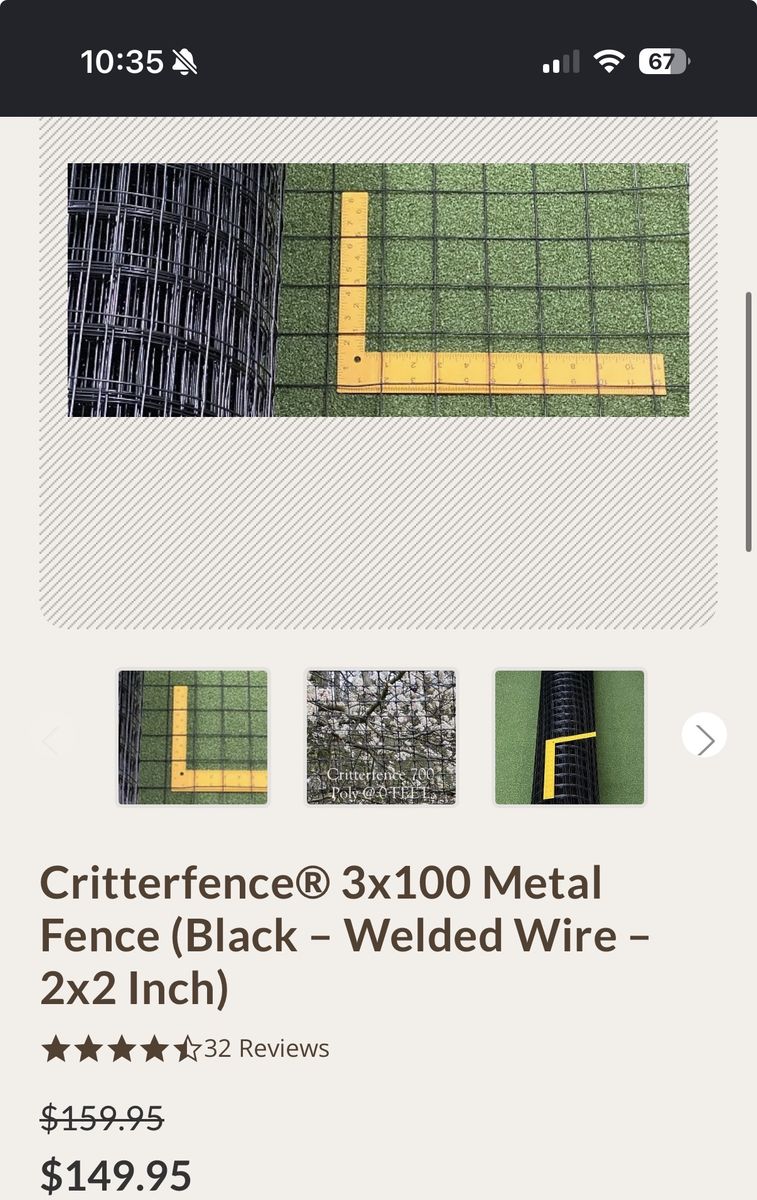 Critterfence 3' x 100' Black PVC Coated Galvanized Steel Wire Mesh Fence Roll 2" Grid
