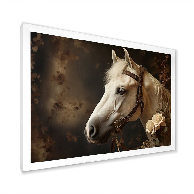NEW 34x44 " White Beige Horse Majestic Duality "