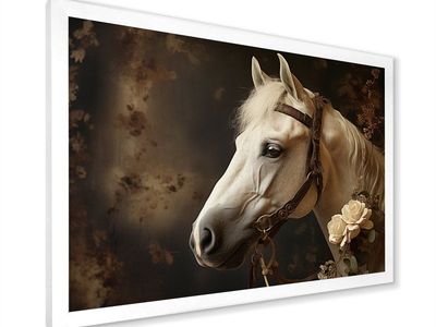 NEW 34x44 " White Beige Horse Majestic Duality "