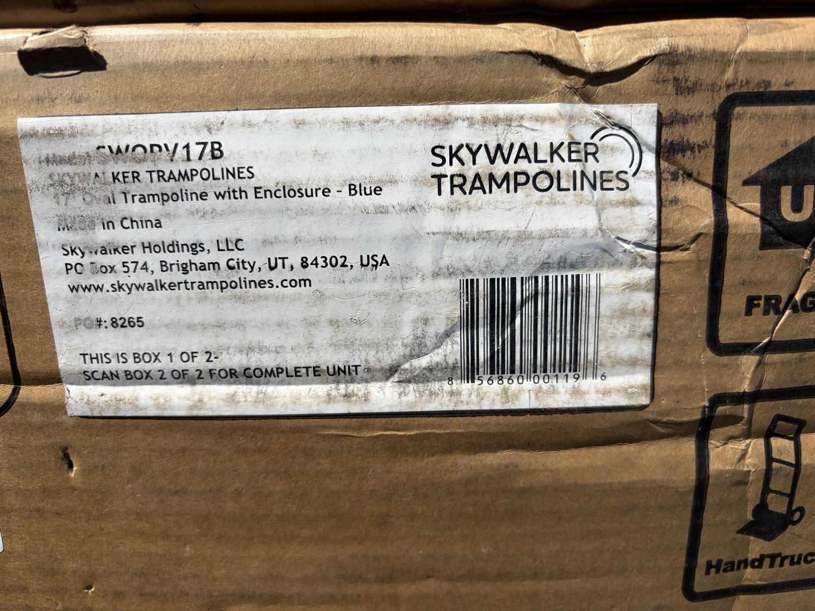 Skywalker 17ft Oval Trampoline PARTS ONLY - Box 1 of 2 (Model SWOPV17B)