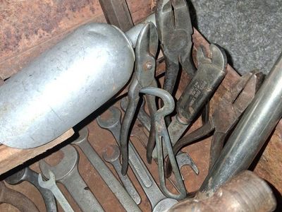 Vintage Hand Tools Lot - Wrenches, Pliers, Oil Cans - Rusty Condition, Great for Decor/Parts or v ready yo use