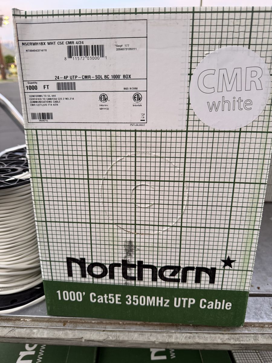 Northern 1000' Cat5E 350MHz UTP CMR White Cable - 24AWG, 4-Pair, Solid BC