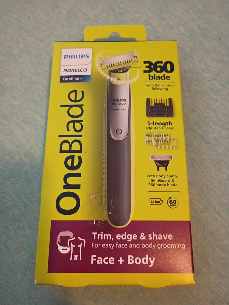 Philips Norelco OneBlade 360 Face + Body Trimmer - 360 Blade, 5-Length Comb, Li-ion, 60min Runtime