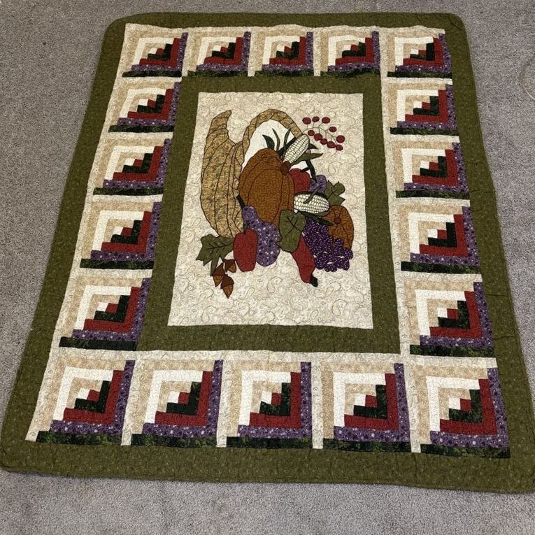 Handmade Quilted Fall Harvest Wall Hanging / Table Topper - Cornucopia Design