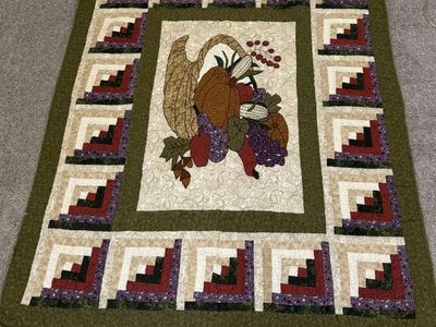 Handmade Quilted Fall Harvest Wall Hanging / Table Topper - Cornucopia Design