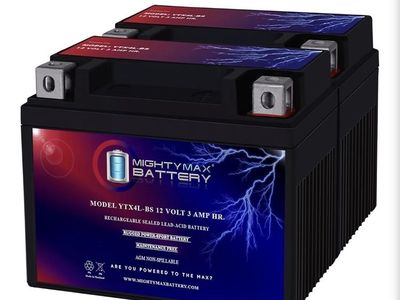 Mighty Max Battery YTX4L-BS 12V 3Ah Rechargeable Sealed Lead-Acid Motorcycle Battery, 2-Pack