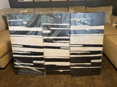 NEW 3-Piece Black & White Abstract Canvas Wall Art Set – $40