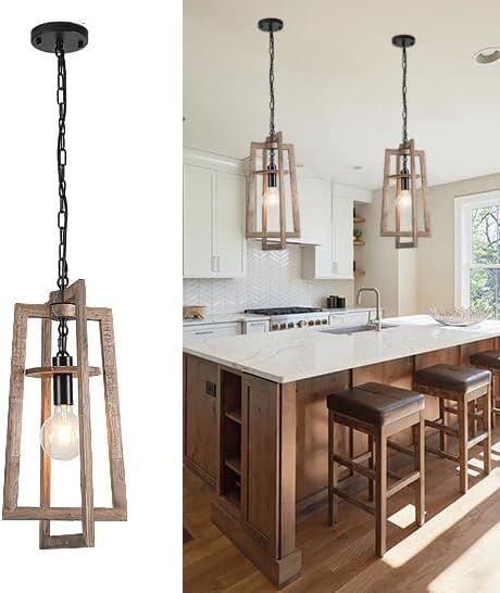 NEW 1 LIGHT 12.3'' Dining Room Light Fixtures Wood Pendant Adjustable Farmhouse Chandelier