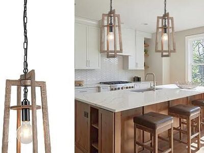 NEW 1 LIGHT 12.3'' Dining Room Light Fixtures Wood Pendant Adjustable Farmhouse Chandelier